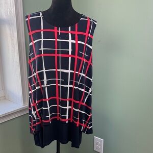 Alfani Navy and Red print Sleeveless Blouse 2X
